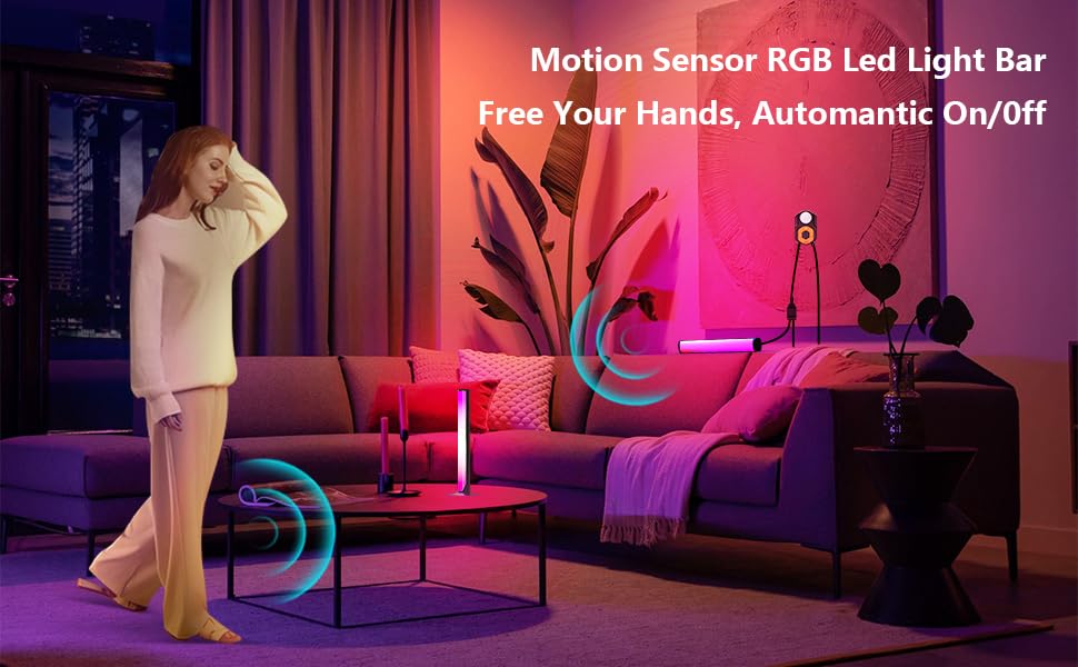 Towisituati LED Light Bar, Sensor Lights Indoors 2PCS Motion Activated RGB Lights with Auto Shut-Off Timer, USB Gaming TV Led - Image 2