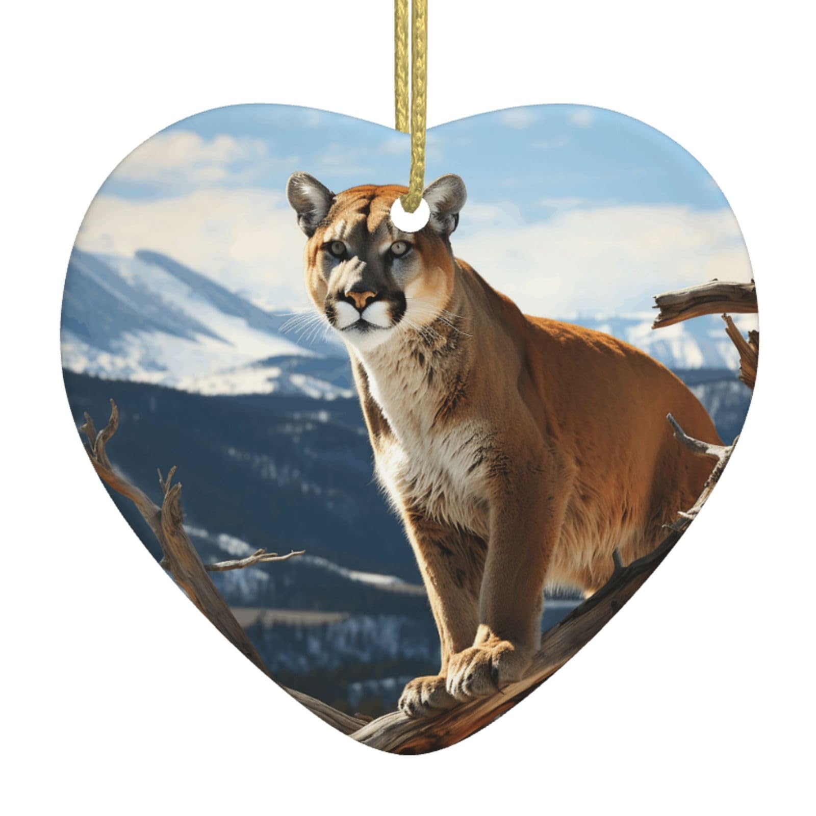 Fodpand Women's White Panther Mountain Lion Christmas Ornaments 2025, Gift Exchange For Men, Collectible Ceramic Ornament Heart Hanging Ornaments For Christmas Tree Decoration