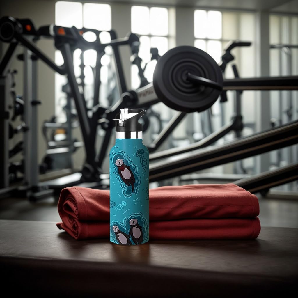 Sea Otter Sport Water Bottle with Straw, Vacuum Insulated Stainless Steel Drinking Travel Mug Cups For Gym Fitness Camping-20oz/600ml image 4
