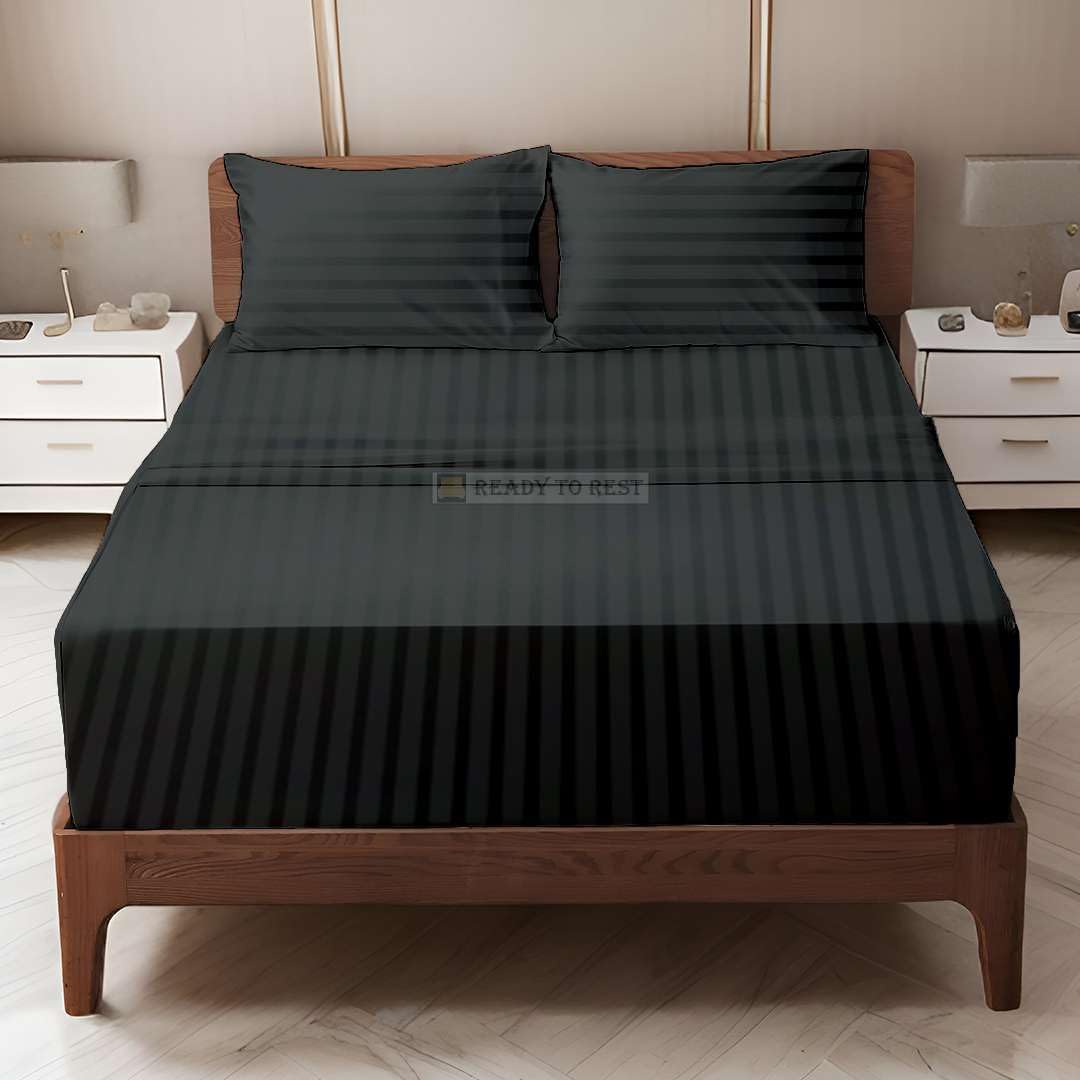 Ready To Rest Extra Deep Pocket King Sheet Set, 100% Egyptian Cotton, Fits Mattress 18-24 Inches Deep, 4 Piece Breathable & Cooling Sheets (Ivory Stripe)