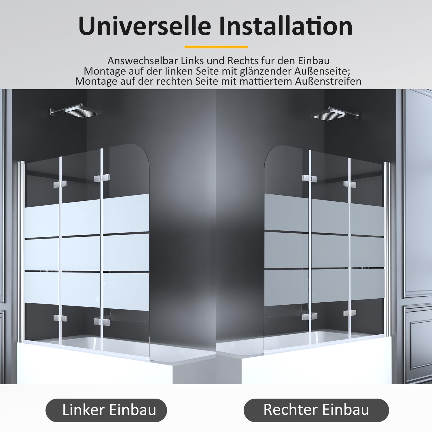 Goezes Duschwand für Badewanne 3-teilig 140x140cm Duschabtrennung, Faltbar Gestreift Glas Badewannenaufsatz aus 6mm EGS Sicherheitsglas, Streifenmuster Duschtrennwand Badewannenwand