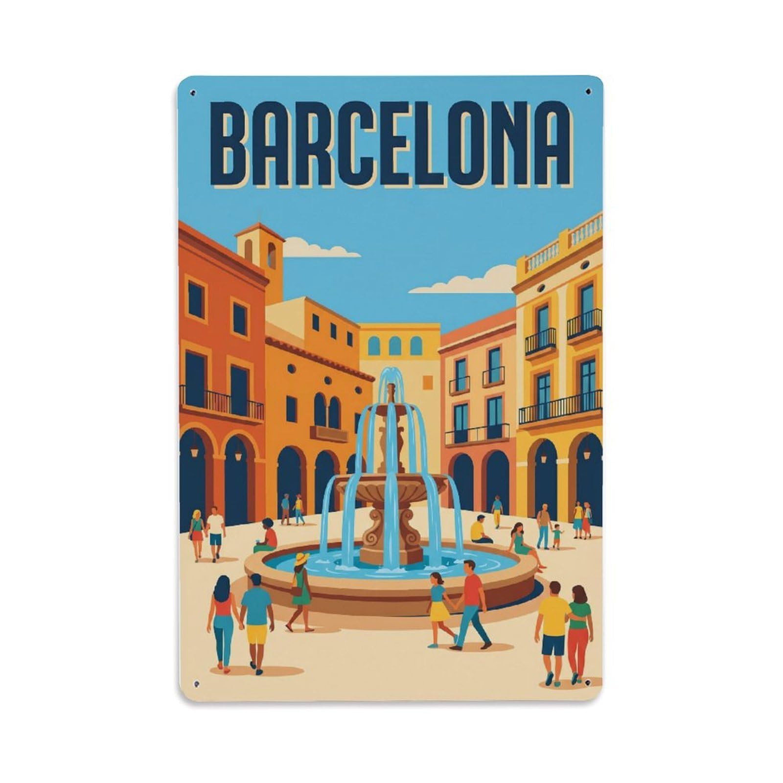 Vintage Travel Plaza Spain Central Metal Tin Sign Plaque Wall Decor for Cafe, Club Bar, Office, Home Garden Metal Poster 8x12Inch