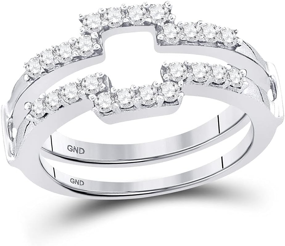 Skylark Round Cut Cubic Zirconia Square Wrap Ring Guard Enhancer Wedding Band 14K White Gold Over 925 Sterling Silver Guard Wrap Jacket