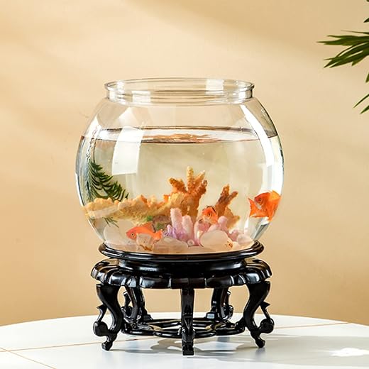 Ball Aquarium, Shatterproof Plastic Fish Bowl, Goldfish Aquarium, Small Clear Round Fish Bowl for the Table, 20 cm, with Stand, Shatterproof, for Living Room, Home, Offices