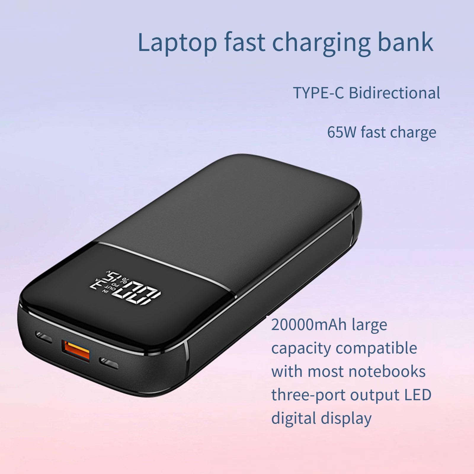 RIDAEX Pd65W Haute Puissance Charge Rapide 20000 Mah Grande capacité Batterie Externe pour Ordinateur Portable Banque d'alimentation Multi-Ports Portable,Black