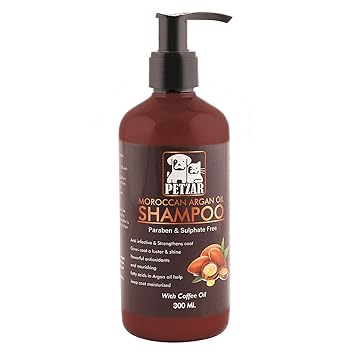 PETZAR | Natural pet Shampoo with Pure Moroccan ARGAN Oil and Coffee Oil Hair Fall CONTROLL Formulation | for Dogs & Cats All Breeds | PARABEN & Sulphate Free 300ML