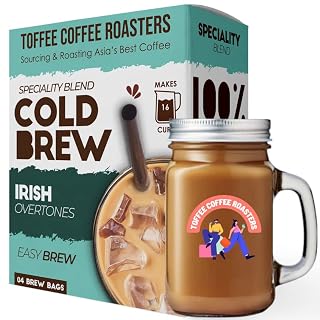 Toffee Coffee Roasters | Irish Cold Brew Bags | Free Mason Jar | Easy Brew Coffee | Cold Brew Coffee | Pack of 4 Bags | 100% Arabica Coffee | Makes 16 Cups of Coffee