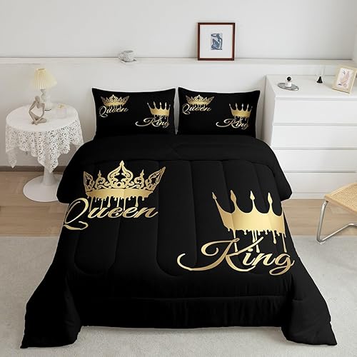 jejeloiu Juego de ropa de cama Queen y King, juego de edredón con patrón de corona para niños, niñas, adolescentes, decoración de habitación,