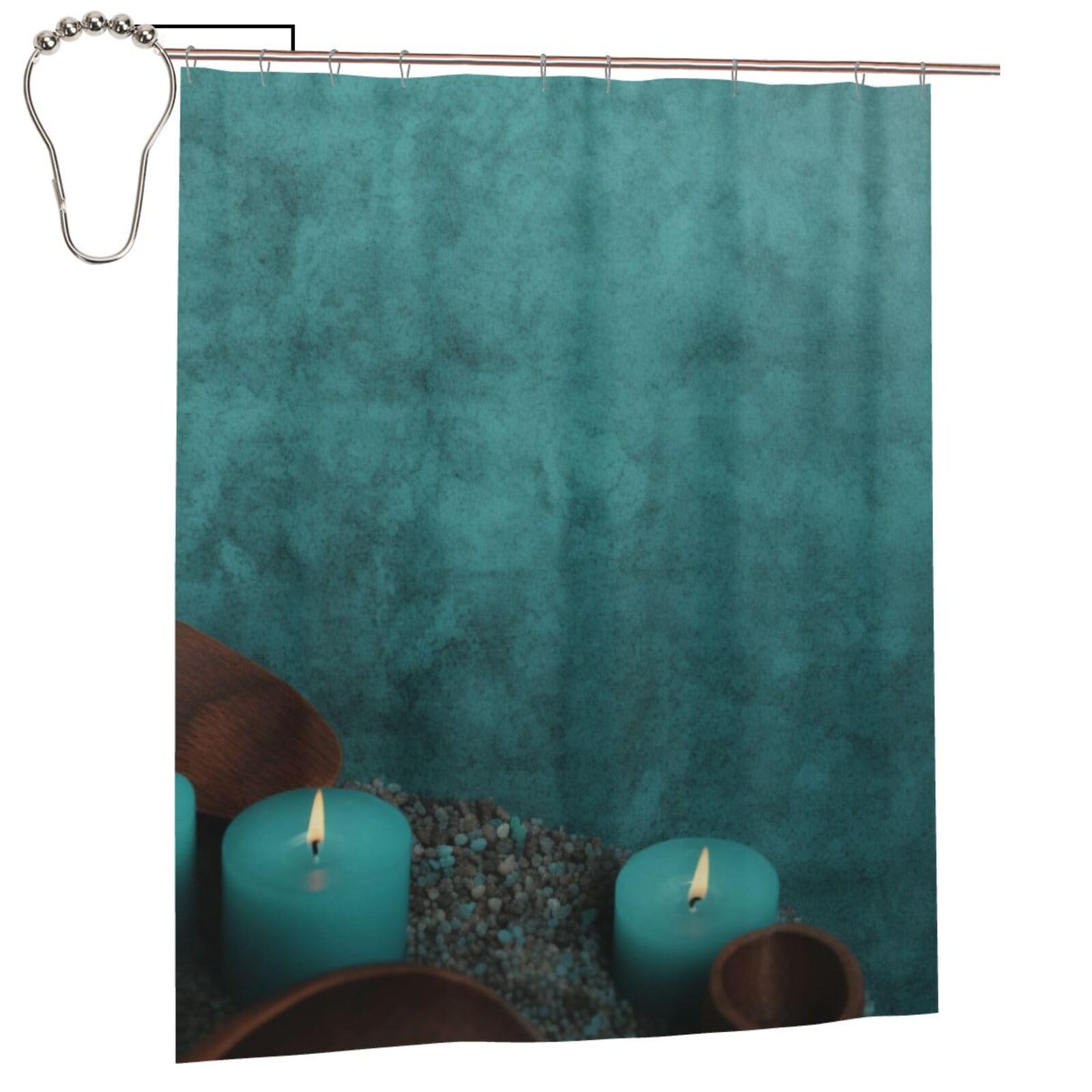 BWWHCCTI spa teal Printed Shower Curtain With 12 Iron Hooks Opaque Quick Drying Waterproof Shower Curtains Sets For Bathroom 152x183 Cm