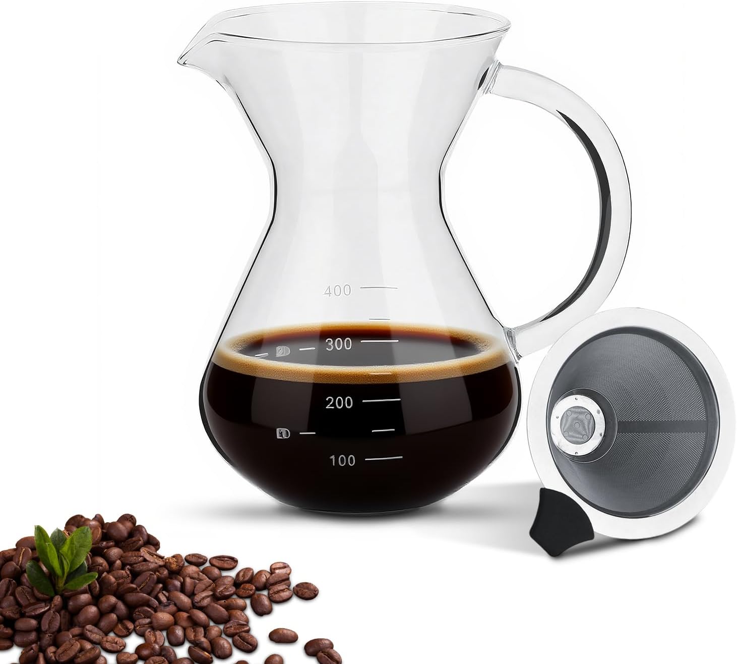 Pour Over Coffee Maker, Pour over Coffee Maker with Filter Glass Drip Coffee Maker Filter Pot with Scale 400ML for Office Home 3 Cups Use