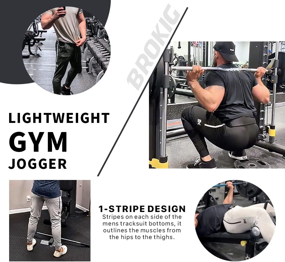 BROKIG Men's Lightweight Athletic Gym Jogger Pants, Stretch Quick Dry Workout Running Sweat Pants with Zipper Pockets - Image 6