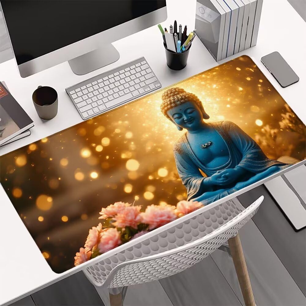 Alfombrilla Ratón, Alfombrilla Gaming Zen XXL 1200x600x3mm, Extendida Base de Antideslizante Caucho Mouse Pad Flor, Protector Escritorio con Bordes Cosidos, Mejora la precisión y la Velocidad N-4