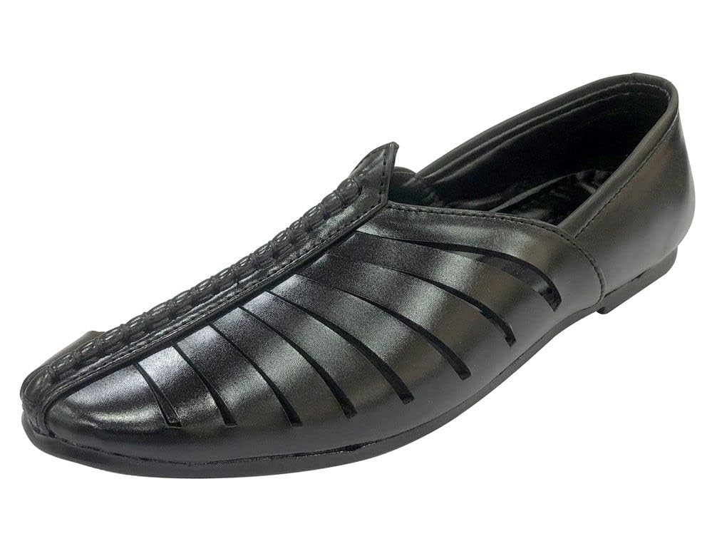Punjabi Jutti for Mens Black Breathable Comfort Loafers Indian Shoes Sherwani Wedding Shoes2