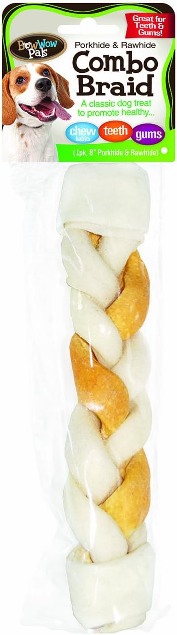 Bow Wow Porkhide And Rawhide Combo Braid, 1-Pack 8-Inch