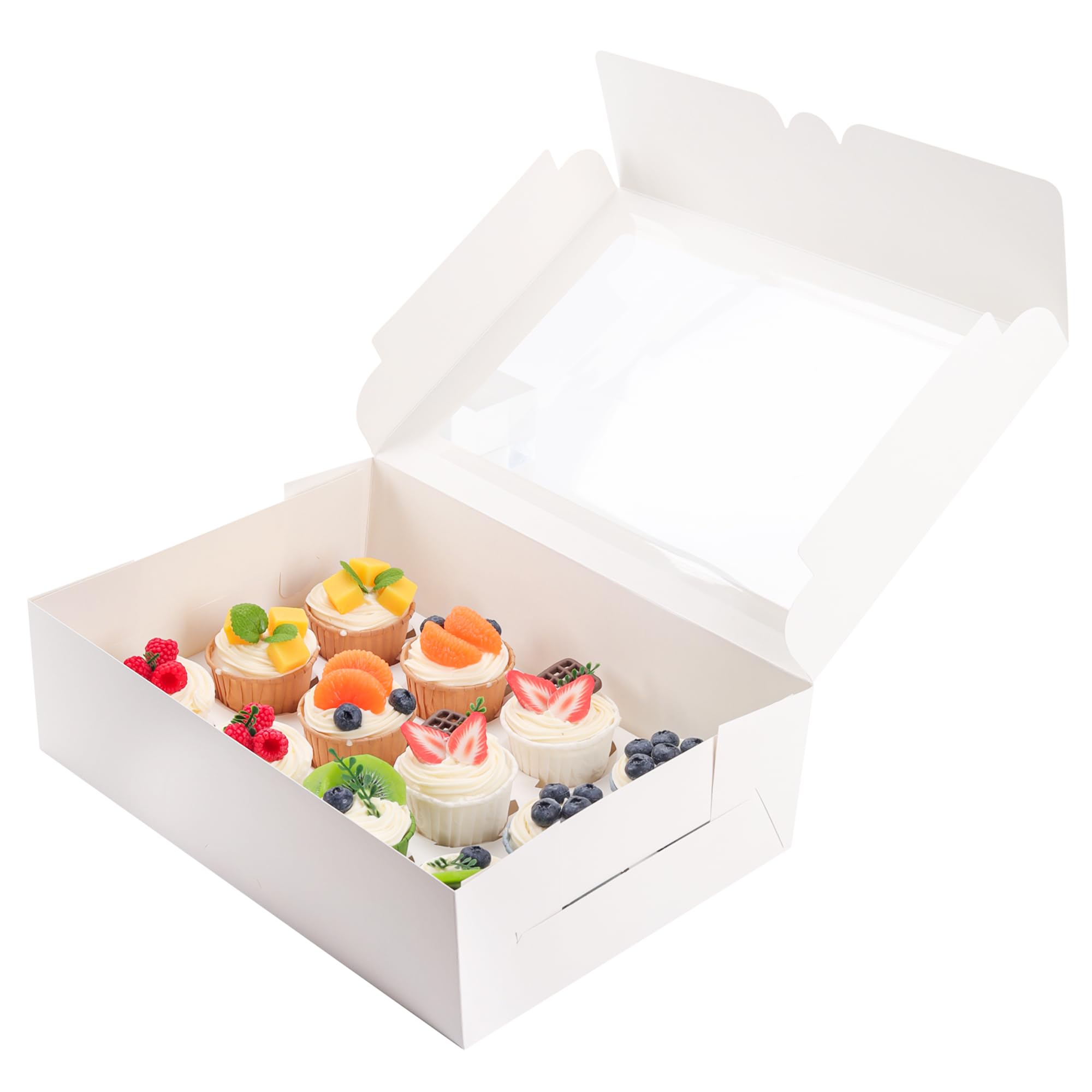 YunKo 15 Pack Dozen Cupcake Boxes White Cupcake Containers with Window Fit 12 Cupcakes or Muffins
