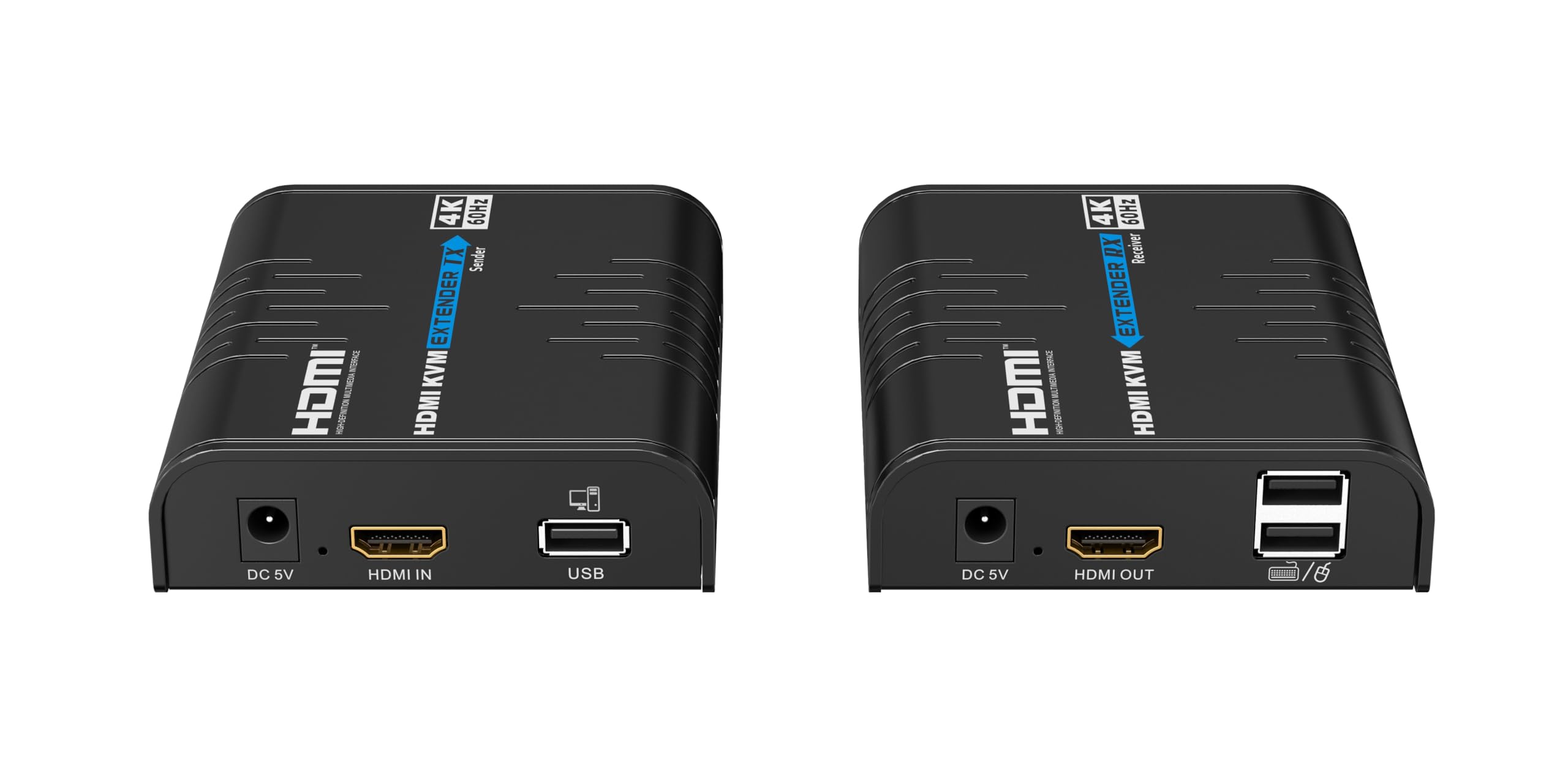 PremiumCord 4K HDMI KVM Extender mit USB 2.0 bis zu 120 m über LAN, über IP, CAT5/5e/6, UHD 4K 2160p 60Hz, Full HD 1080p, 4:4:4, HDMI 2.0, HDCP 2.2, Robustes Aluminiumgehäuse