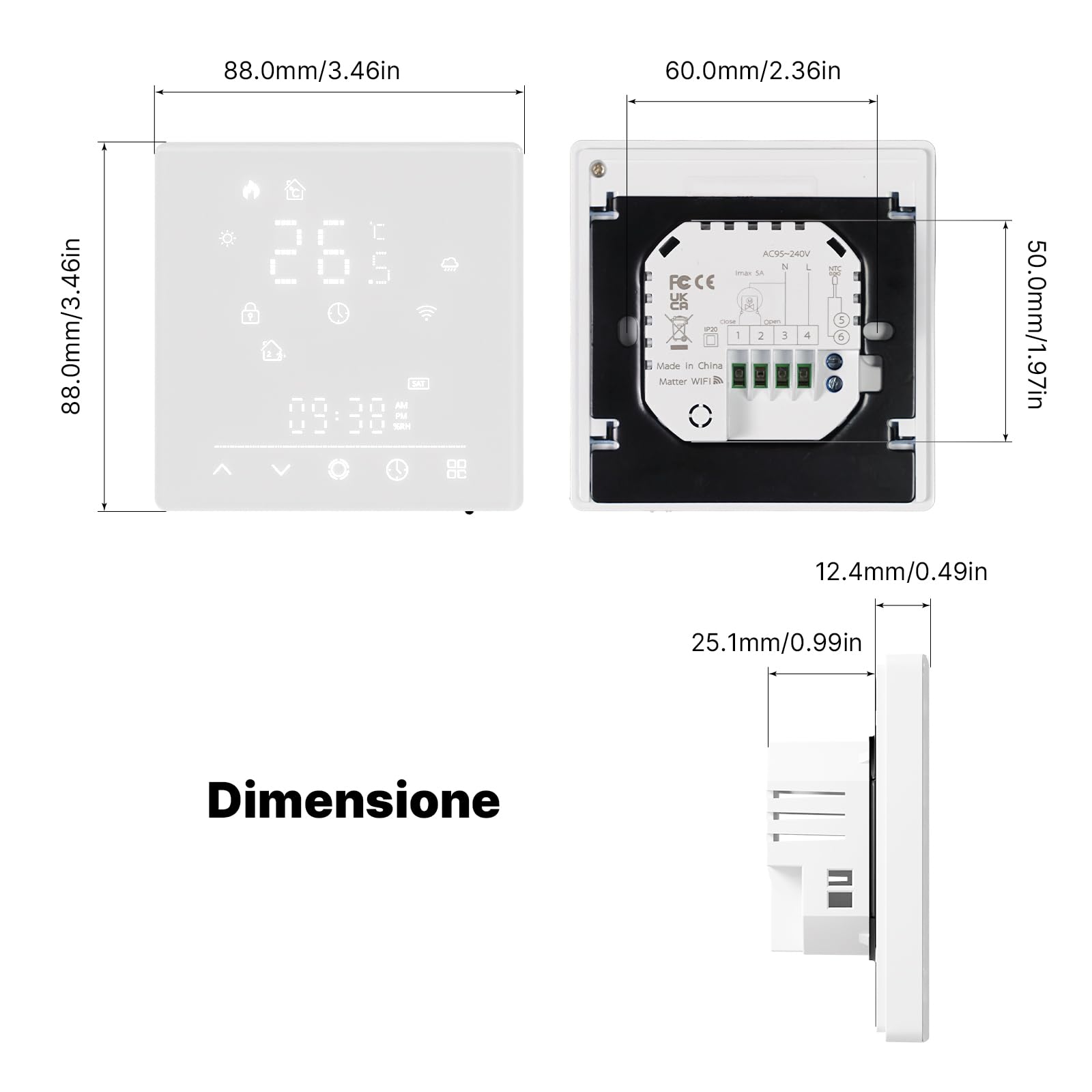 MOES Smart Matter Termostato per riscaldamento a pavimento acqua termostato | ambiente, riscaldamento a pavimento, Wi-Fi, programmabile, compatibile, Apple Home, SmartThings, Alexa, Google