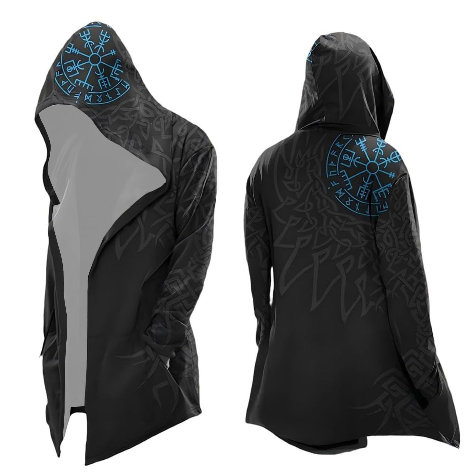 Men's Halloween Hoodie Medieval Norse Mythology Hooded Cardigan Motorcycle Jacket Long Sleeve Casual Loose Fit Streetwear Coat for Daily Wear Spring Autumn Winter (A12-Blue, S)