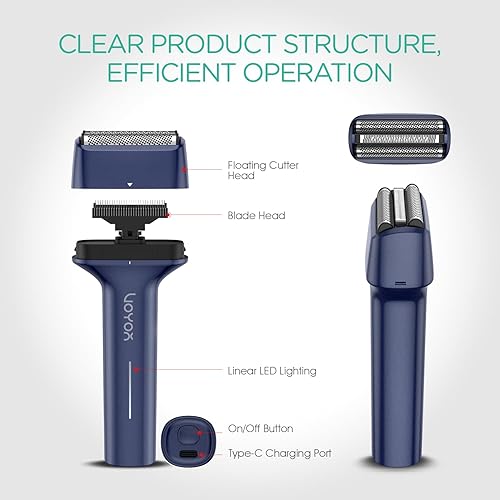 Miniatura 7 de VOYOR Afeitadora eléctrica de aluminio para hombres, afeitadora 3 en 1 para hombres con doble lámina de afeitado húmedo y seco, afeitado ligero de