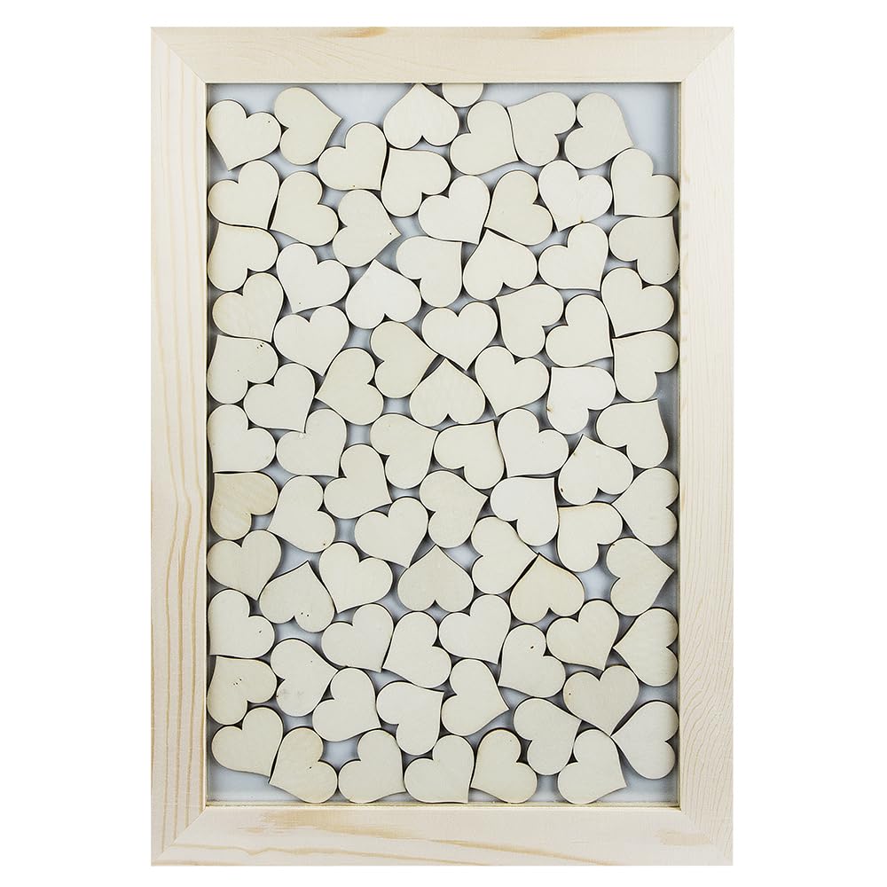 Ideen mit Herz Marco de madera con corazones para escribir | 30 x 42 cm | alternativa al clásico libro de invitados de boda | 80 corazones | para colgar o colocar de pie
