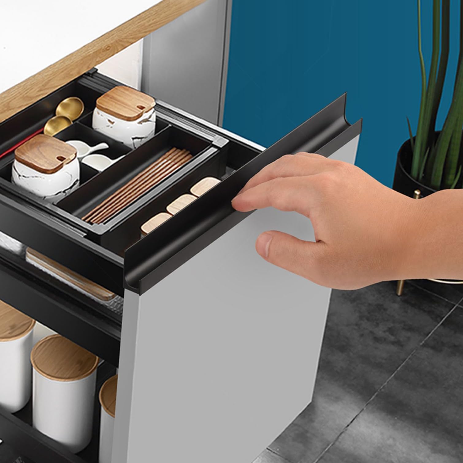 Tiradores Ocultos para Cocina Negro Tiradores Armarios,Manija Oculta de Aluminio,Manijas de Cajón Moderno con Tornillos,para Gabinetes Puerta,Personalizado,1 Pieza (Length:600mm)