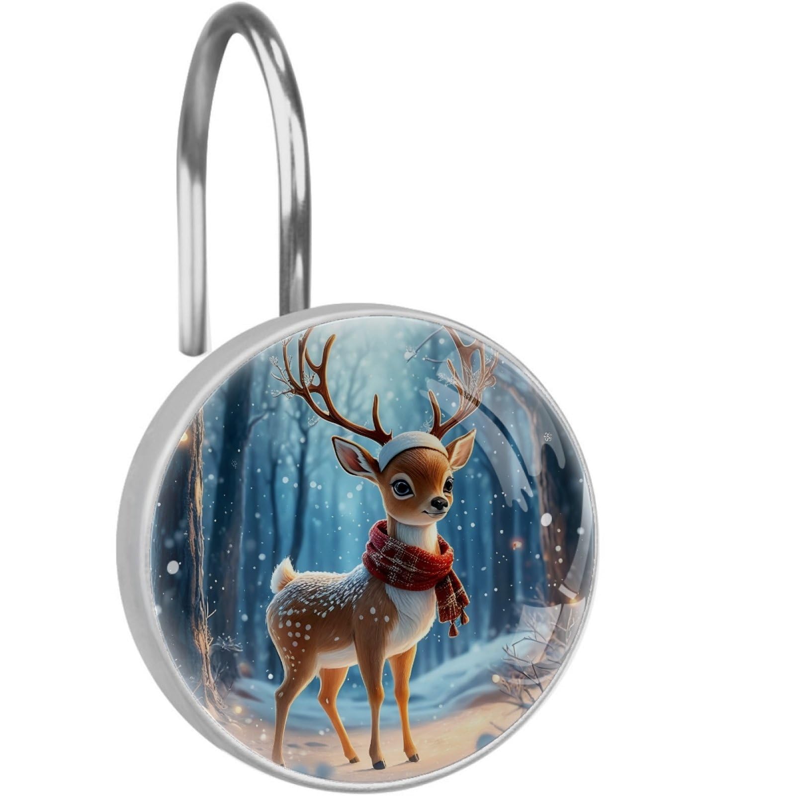 VAPOKF Decorative Shower Curtain Hooks, Christmas Sika Deer Rustproof Stainless Steel Shower Curtain Rings for Bathroom, Shower Curtain Hangers for Shower Rod, 12 Pack