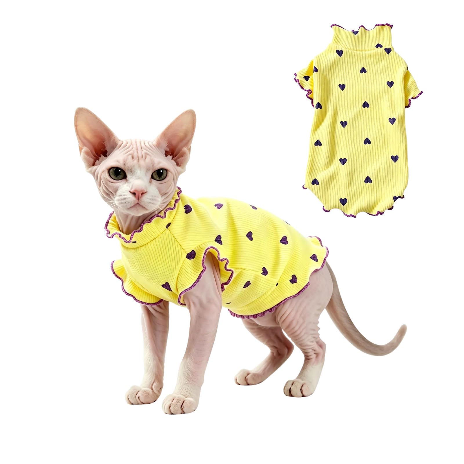 Sphynx Clothes Hairless Cats Cotton Blend Kitten Sweater Shirts,Yellow S