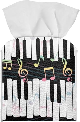 Gomyblomy Coloridas notas musicales cajas de pañuelos cubiertas de teclado de piano pu cuero caja de pañuelos cuadrado organizador de pañuelos