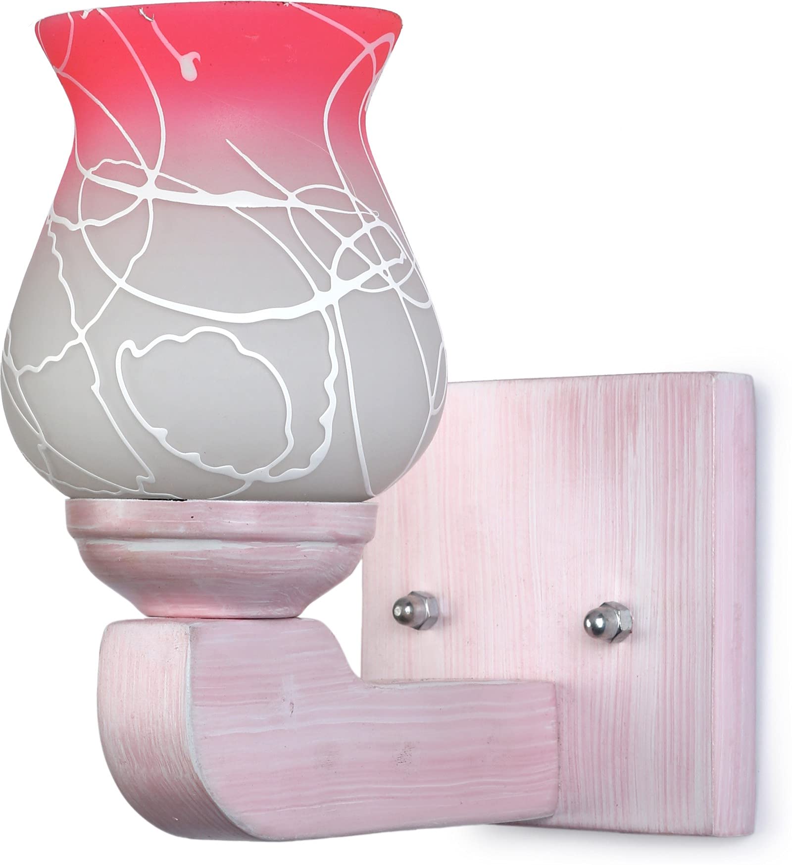 Decorative Power Saver Sconce Wall Lamp/Light with Stylish Wooden Fitting, Glass, Wood, White, Pink, Pack of 1, for Indoor Lighting Decoration in Home, Hotel, Restaurants- F862