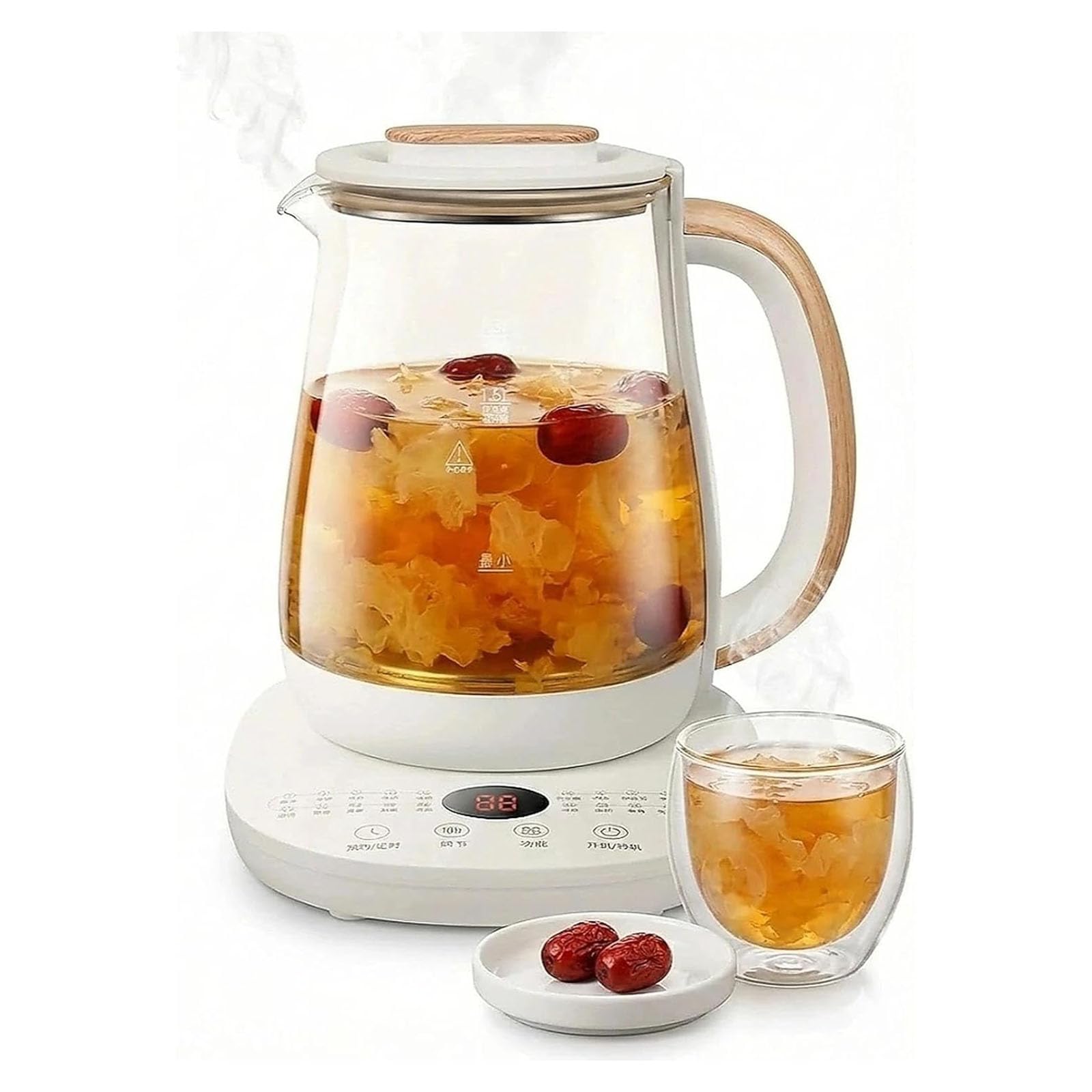 Hervidor eléctrico inteligente de 1,8 L y hervidor de vidrio - Cafetera multifuncional para preparar té, sopas y gachas en casa o en residencias estudiantiles - Control de temperatura variable, t