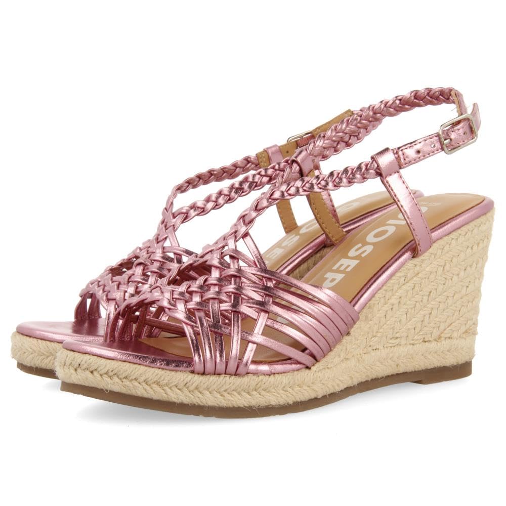 GIOSEPPO White Leather Sandals with Straps and High Jute Wedge for Women Glide, pink, 7 UK