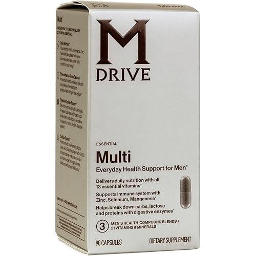 Mdrive Multivitamin for Men, Daily Multivitamin - Immune Health Support from Zinc, Selenium, Manganese & Vitamin D, Enzymes for Digestive Support, CoQ10 for Energy and Vitamin K2, 90 Capsules