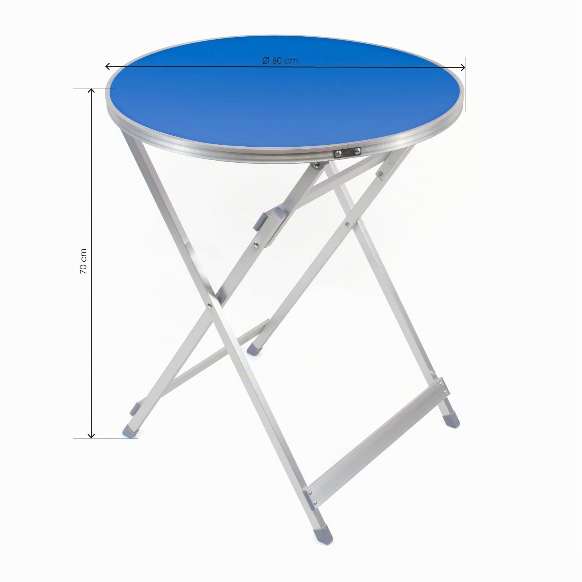 THE SECRET HOME Mesa Plegable Multifuncional Redonda de Madera Contrachapada y Aluminio D.60x70 cm Color Azul para Jardín, Terraza, Balcón o Picnic