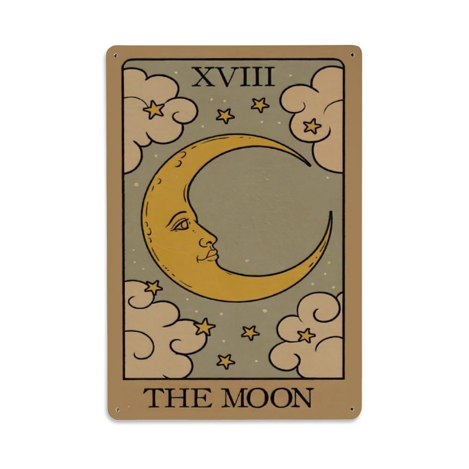 The Moon Tarot Wall Sign Vintage Aluminium Metal Sign, Retro Wall Decor for Home, Bar, Garage & Farmhouse 30x20cm