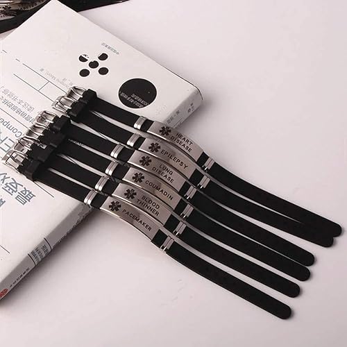 Miniatura 4 de Pulsera de identificación de alerta médica grabada con láser, pulsera ajustable negra para hombres y mujeres, primeros auxilios de emergencia, 8.5