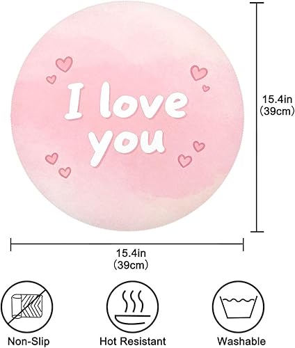 Miniatura 4 de Juego de 4 manteles para mesa de 15 x 15 pulgadas, diseño de I Love You Pink Lovely
