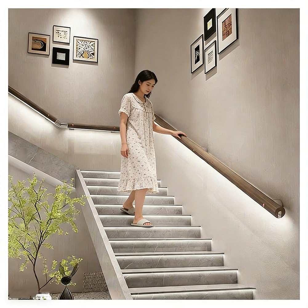 Wall Mounted Staircase Handrails with LED Light, Non-Slip Stair Handrail for Home Garden Corridor Lofts Guardrail(Brown-Right,85cm)