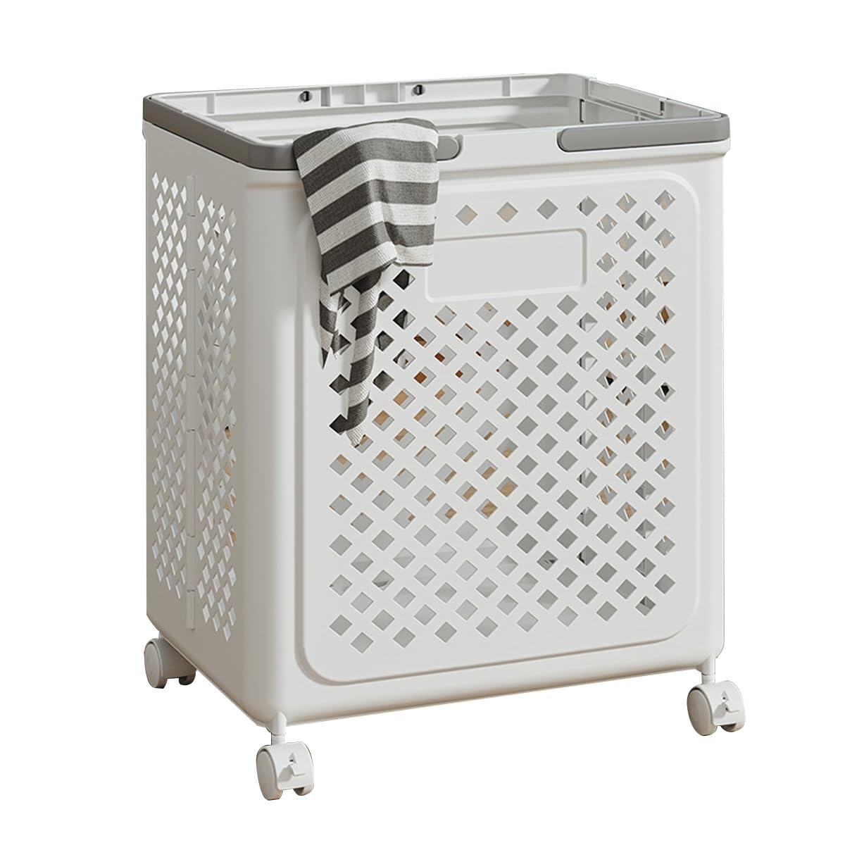 Folding Laundry Basket Household Storage,Foldable with Wheels Plastic Standing Rolling Organizer Bin Dirty