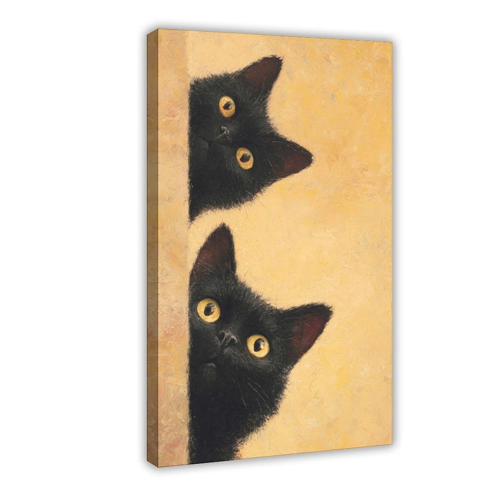 Qnvjqkdsi Frame Curious Black Cats Art Canvas Poster Bedroom Decor Landscape Office Room Decor Gift 20" L X 30" W