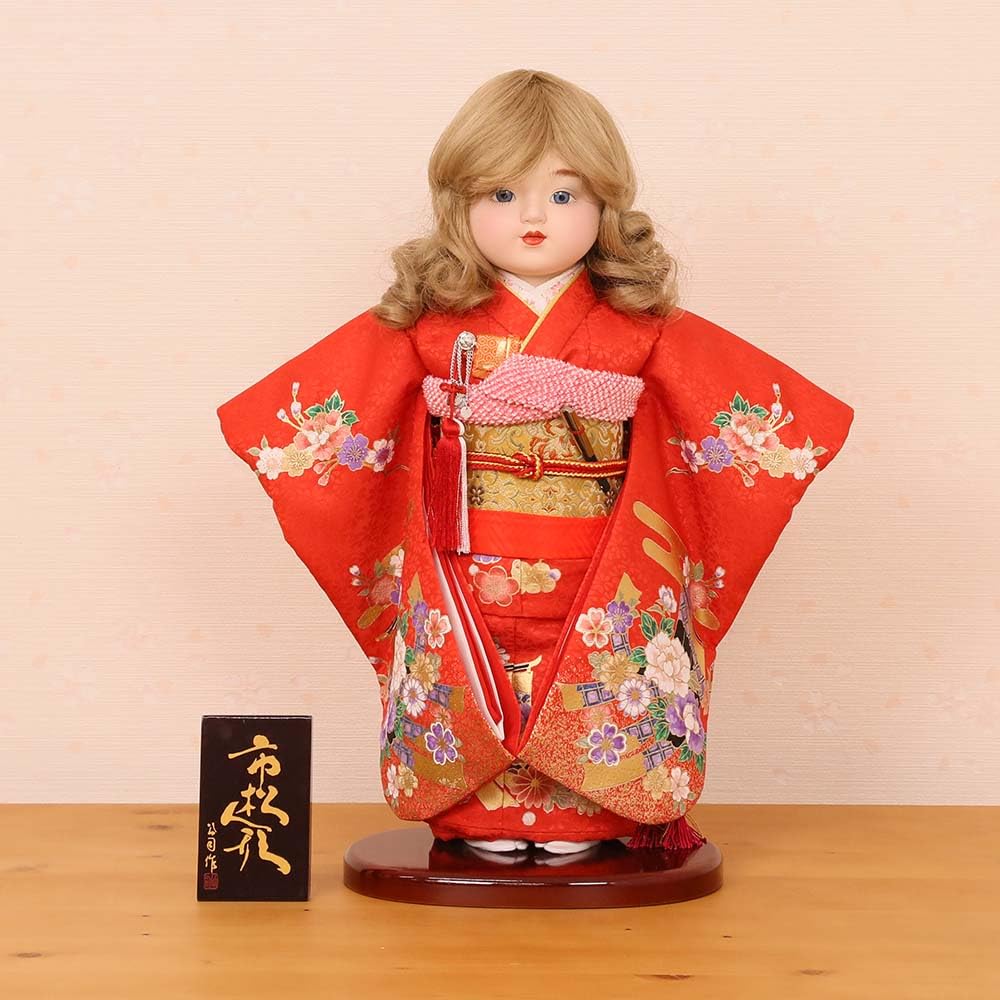 Amazon | 市松人形 齊藤公司作 13号 金彩友禅 13d-73a-blue 雛人形