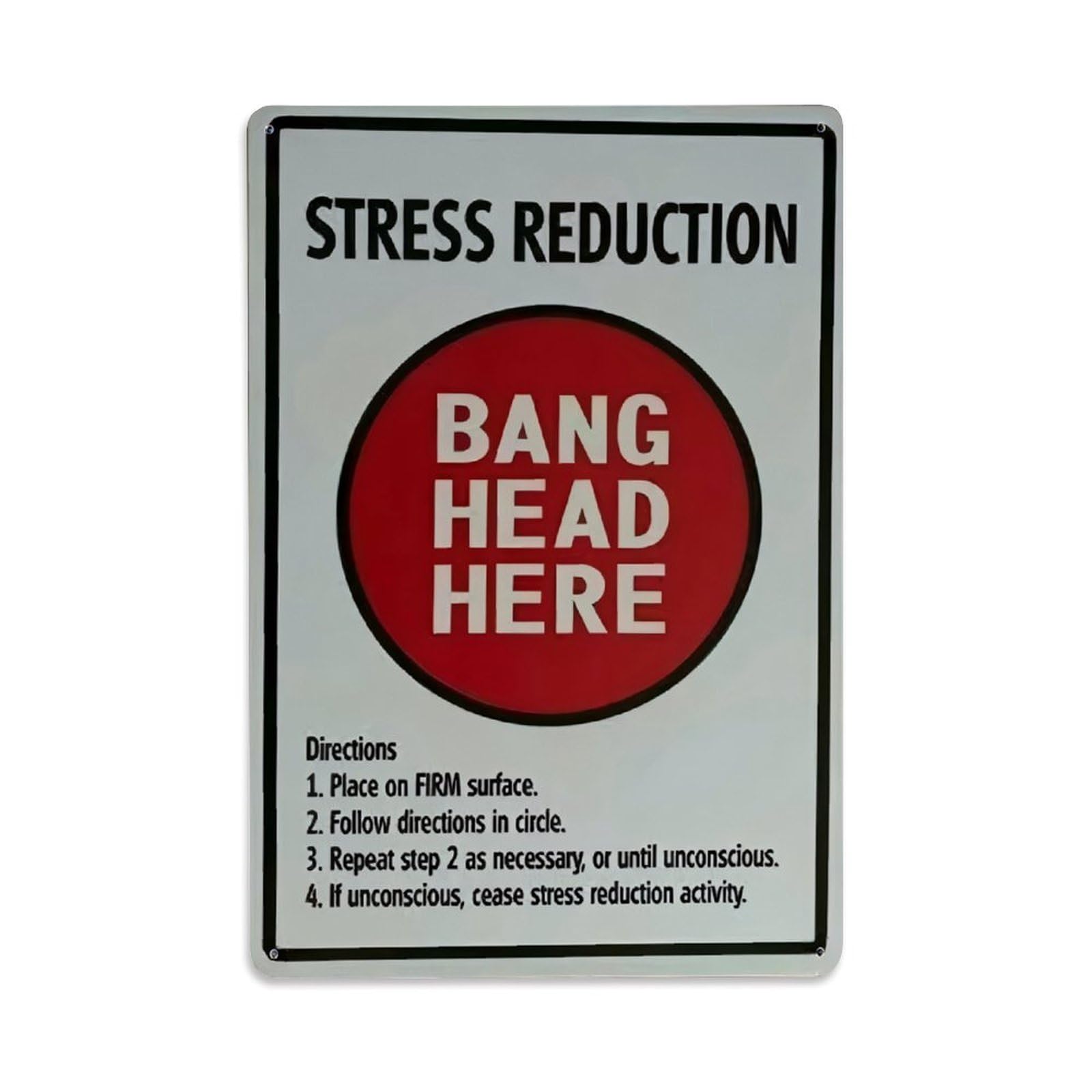 Stress Reduction - Bang Head Here Funny Office Sign Vintage Aluminium Metal Sign, Retro Wall Decor for Home, Bar, Garage & Farmhouse 30x20cm