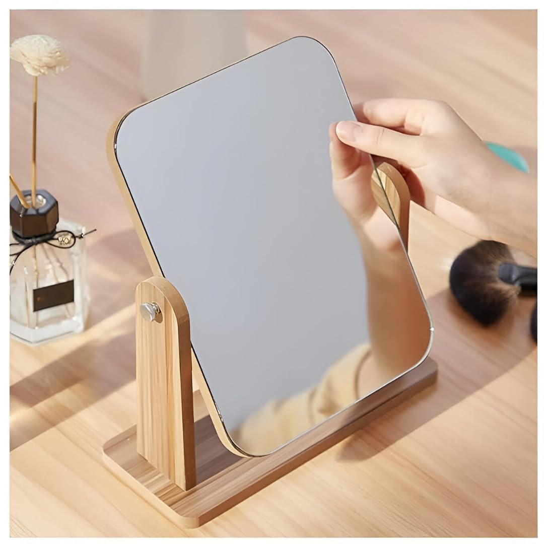 Glitzn Portable Wooden Tabletop Mirror – Adjustable Frame for Dorm & Travel Natural Wood Desk Mirror – Minimalist Vanity Mirror 3