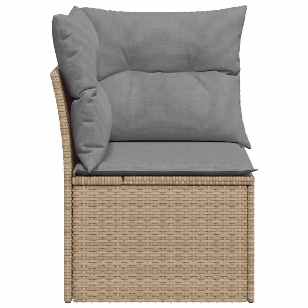 Divano ad angolo da giardino con cuscino in beige, in polyrattan intrecciato, mobili modulari per esterni con vano portaoggetti e sacchetto impermeabile, rivestimenti rimovibili, telaio in
