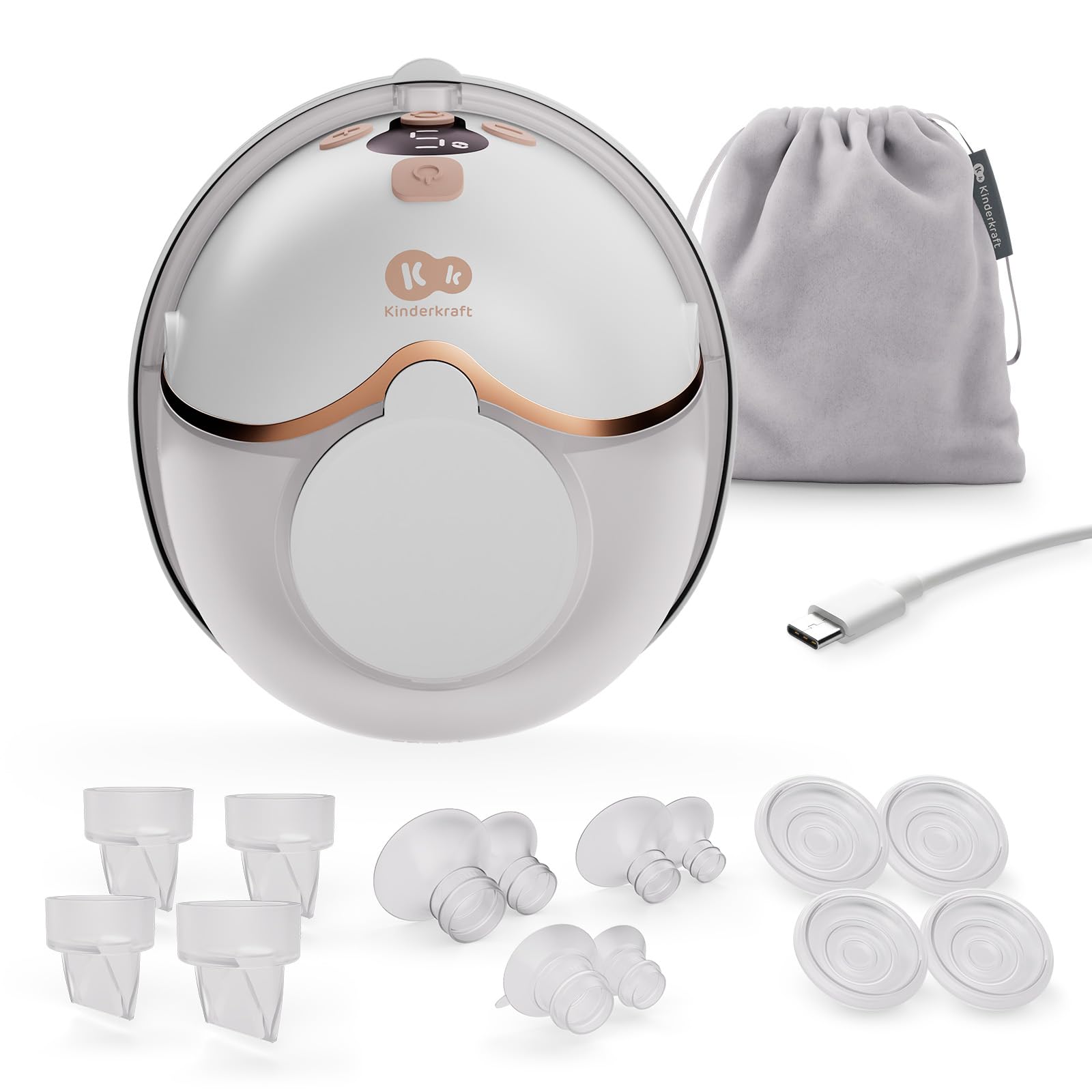 Kinderkraft MAMAFLOW Single Electric Breast Pump, Portable and Wireless, 4 Modes, 9 Intensity Levels, Memory Function, up to 180 min Battery, USB-C Charging, Easy Cleaning, Gold