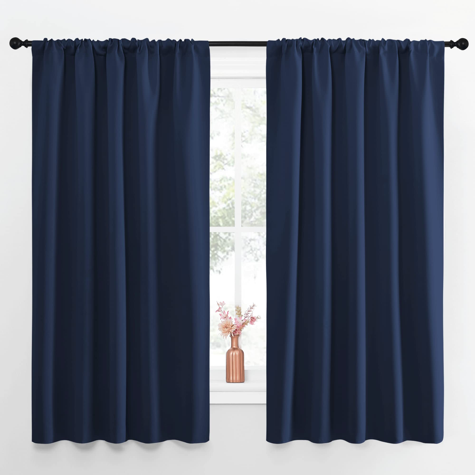 Photo 1 of NICETOWN Navy Curtains Blackout Draperies - Modern Design Thermal Insulated Rod Pocket Blackout Drapes for Kid's Bedroom, Window Covering (1 Pair, 52 x 63 inches)