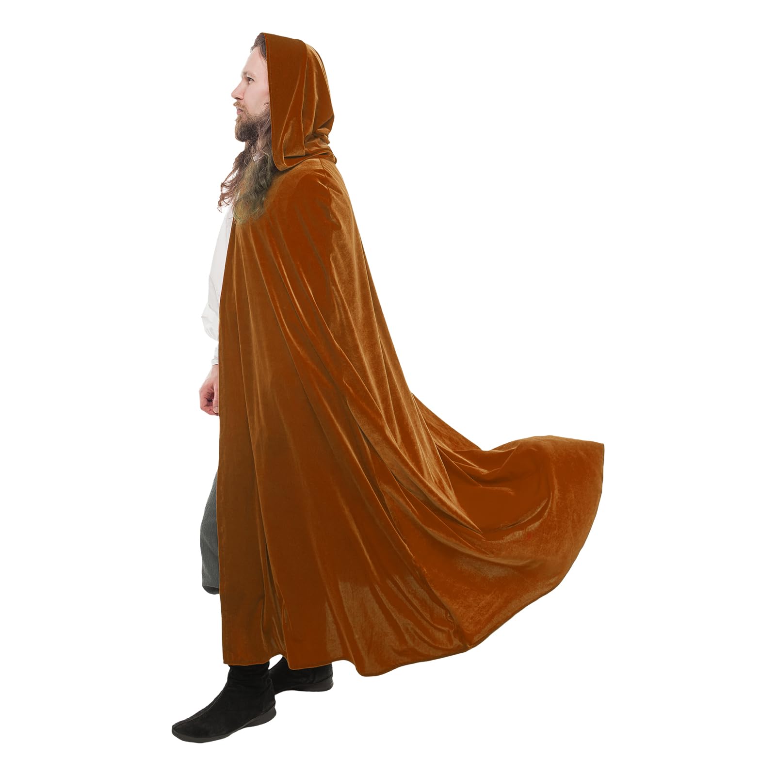 CNVAUIE Renaissance Snapback Hooded Coat Medieval Costumes Men's Witch Halloween Costumes Hooded Coat (Brown Set) - Image 3