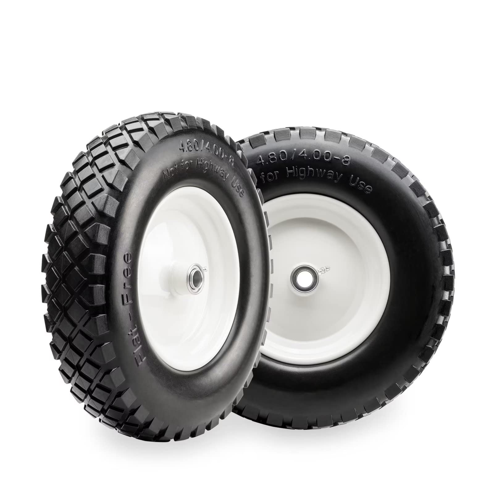 16" Flat Free PU 4.80/4.00-8" Solid Tire with 3/4" Ball Bearing, Universal Hand Truck Flat Free Trailer Wheelbarrow Tire for Wheelbarrow/Hand Truck/Tool Cart/Garden Cart, 2 Pcs White