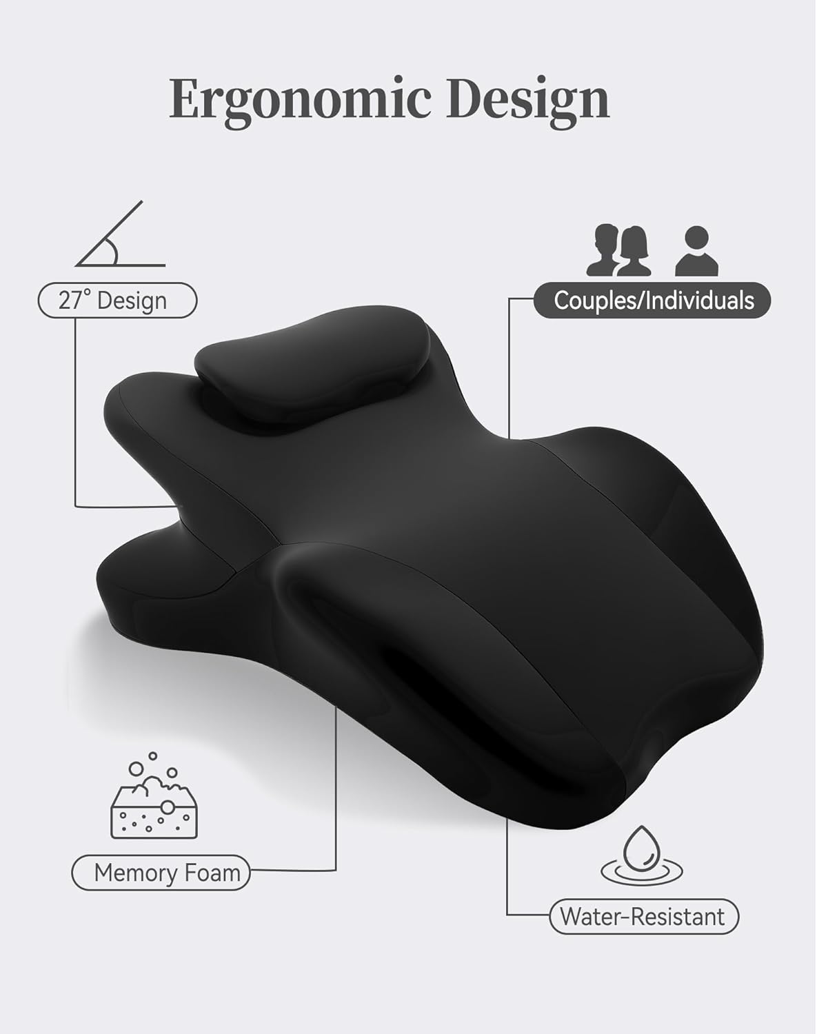 Memory Foam Wedge Pillow for Couples Intimacy, 27 Degree Ergonomic Sex Position Pillow Cushion Sweet Spot Pillow for Bed, Back Support, Ideal for Waist, Neck, and Multi-Position Comfort - Black