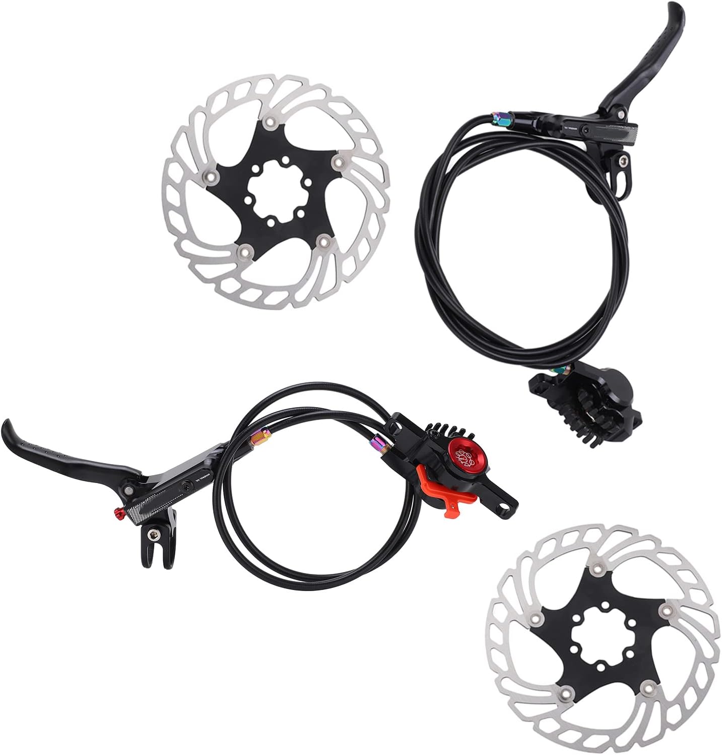 Bicycle Brake Cooling Disc Floating Ice Rotor, Hydraulic Disc Brake with Polygonal Airflow Design, Aluminum Alloy Brake Rotor for Mountain Road Bikes, F180MM R160MM (Black)