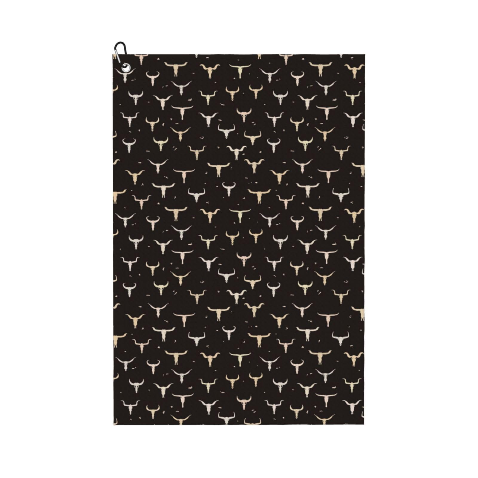 AOOEDM Cow Skulls Print Golf Towel with Carabiner Clip Absorbent Microfiber Golf Towel for Cleaning Golf Ball Club Putter Iron for Golf Bag Trolly Belt Loop 16" X 24"